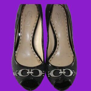 Coach peep toe wedges C monogram Size 6